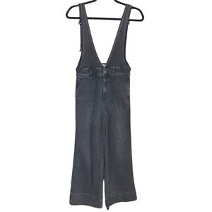 Free People Denim Overalls‎ Jumpsuit Size 0 Black  A-Line Wide Leg Boho Faded
